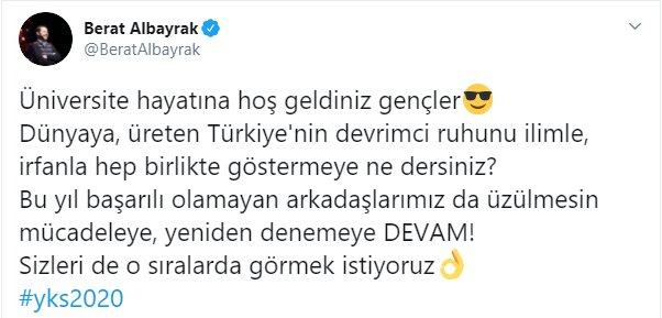 Berat Albayrak'tan gençlere YKS mesajı