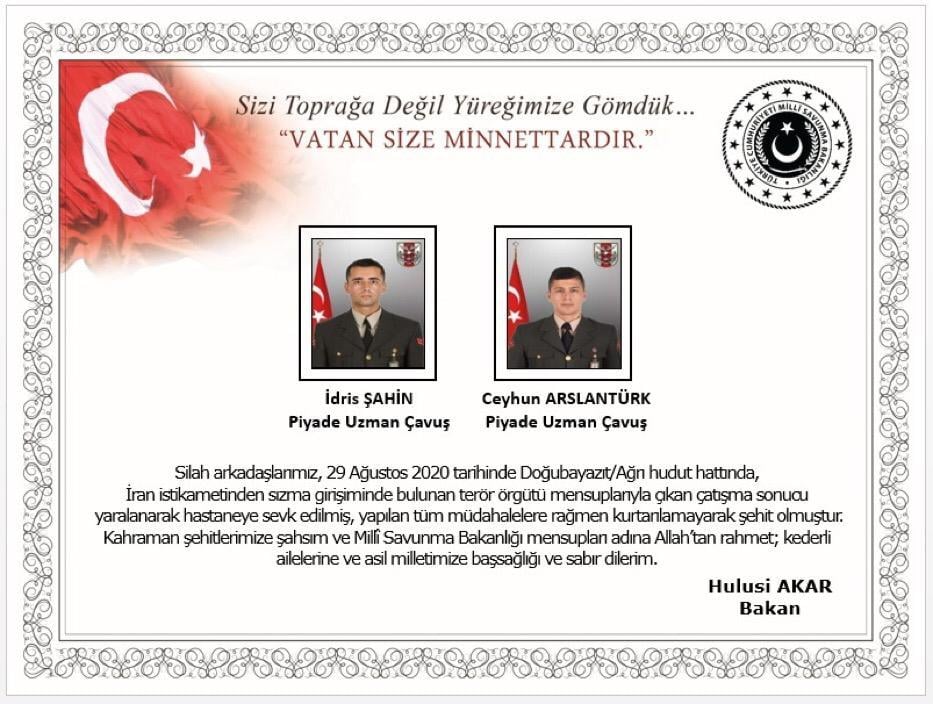 Doğubayazıt'ta 2 asker şehit oldu