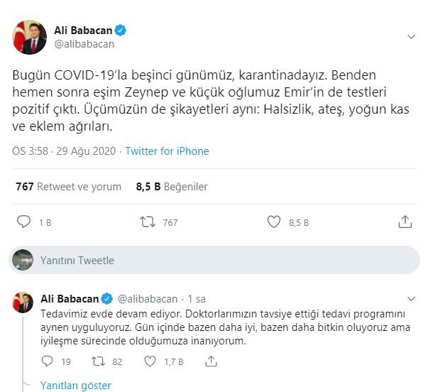 Ali Babacan'ın ailesi de koronavirüse yakalandı