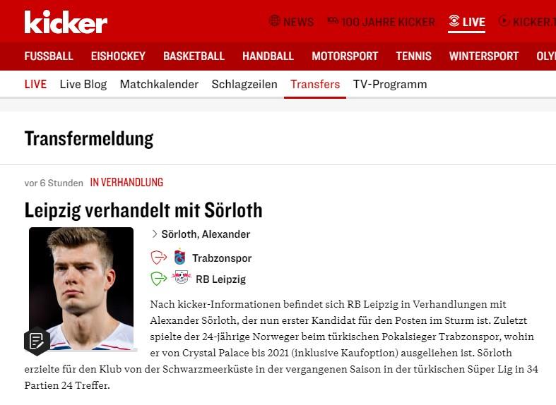 Kicker: Leipzig, Sörloth'un peşinde