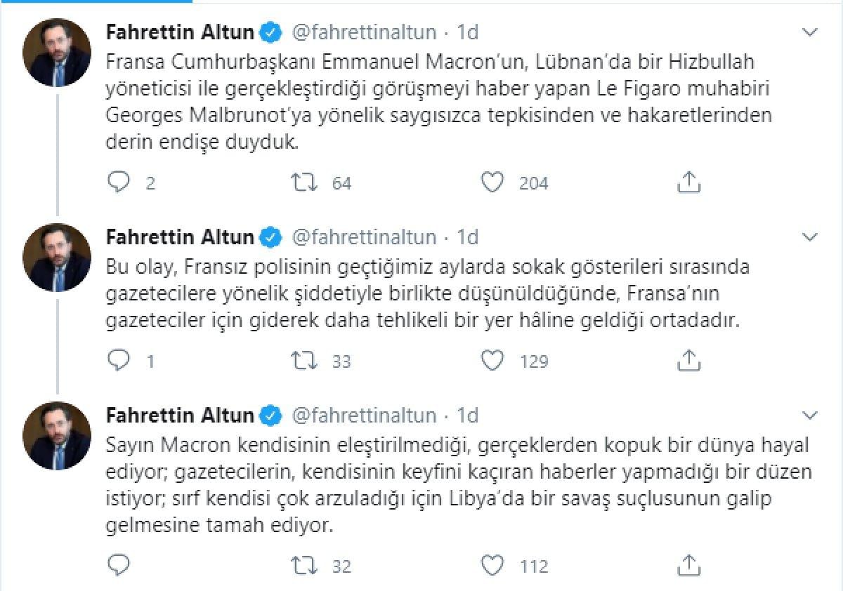 Fahrettin Altun: Fransa'daki gazeteciler için endişe duyuyoruz