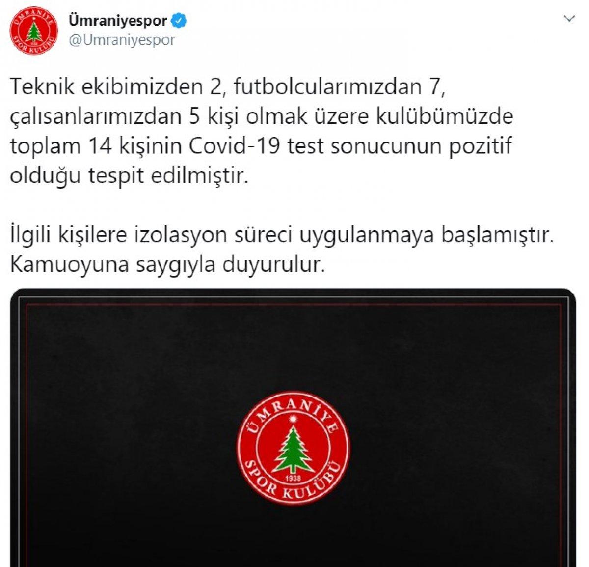 Ümraniyespor'da 14 kişi koronavirüse yakalandı