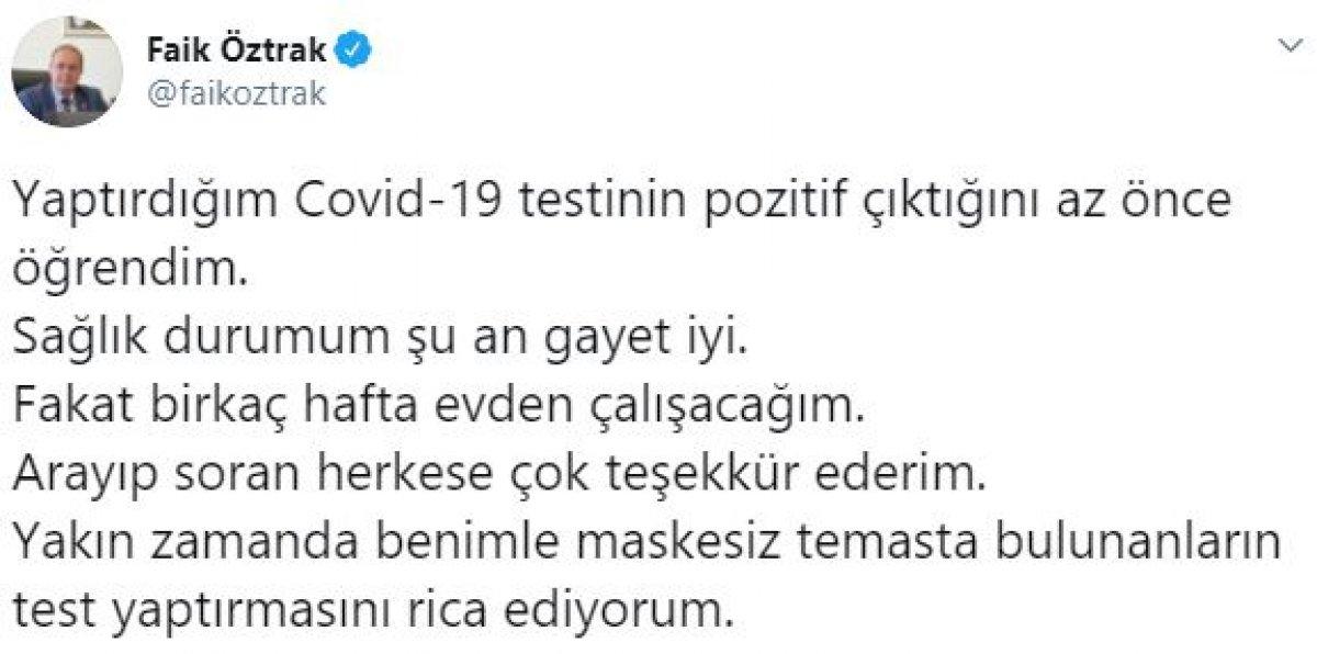CHP Sözcüsü Faik Öztrak, koronavirüse yakalandı