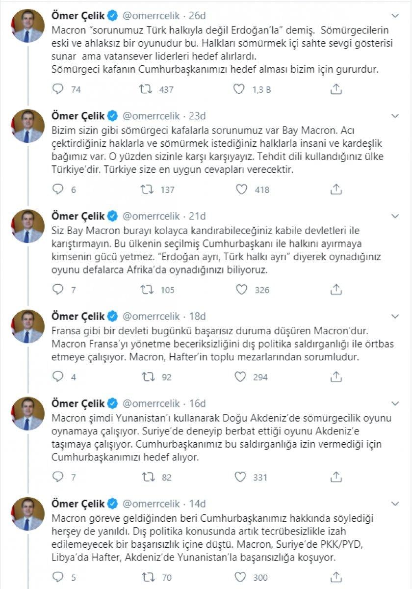 Ömer Çelik'ten Macron'a yanıt: Cumhurbaşkanımızı hedef alması bizim için gururdur