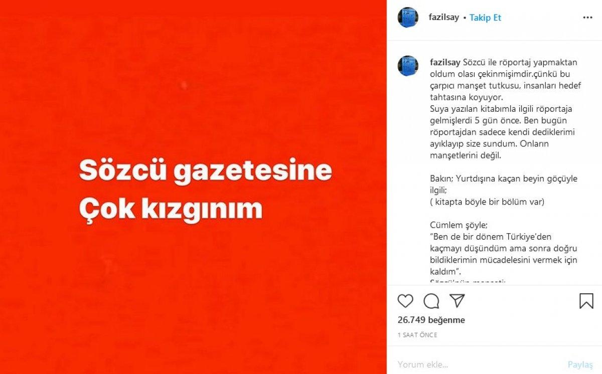 Fazıl Say'dan Sözcü gazetesine çarpıtma tepkisi