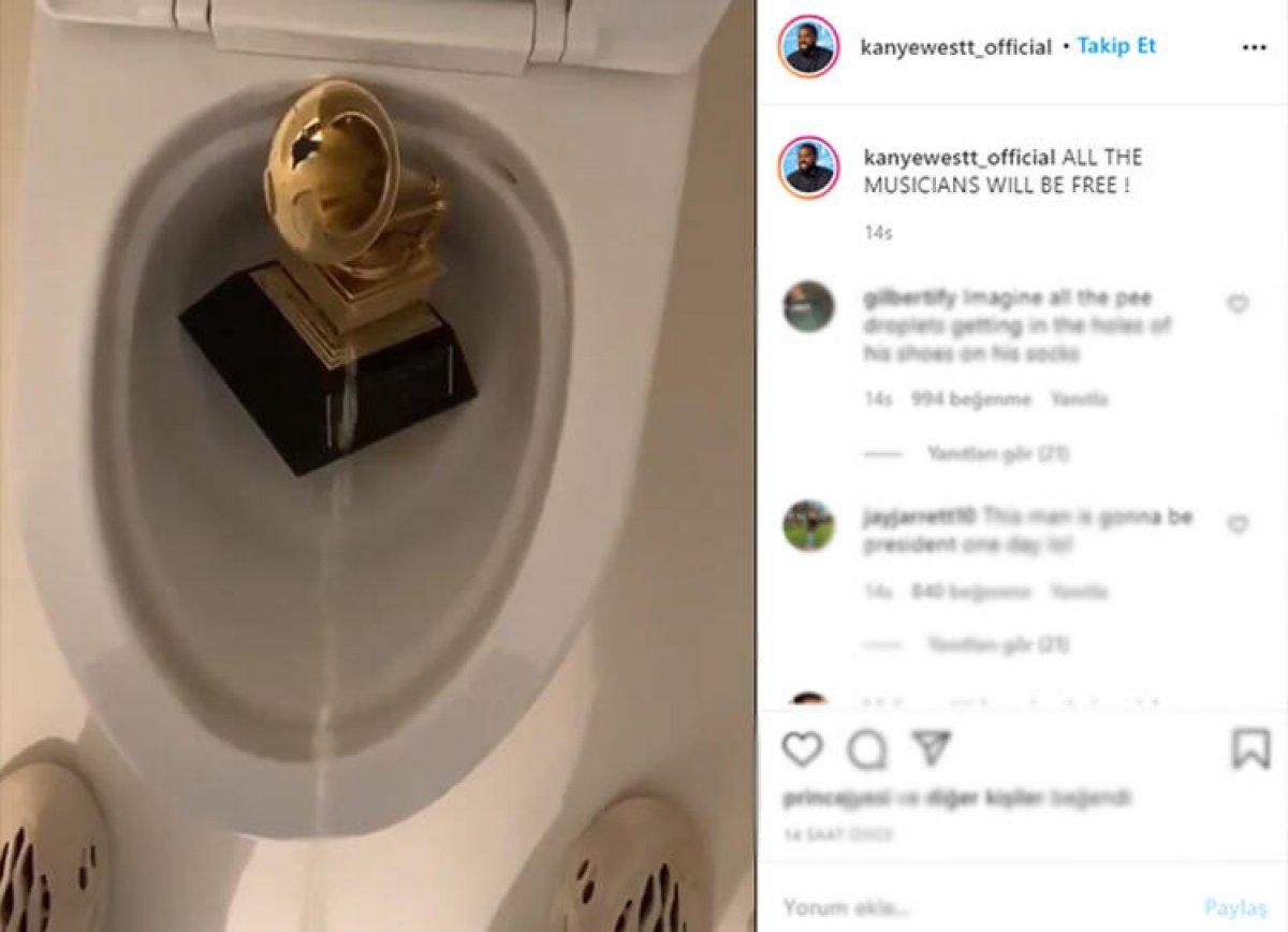 Kanye West, Grammy ödülünün üzerine işedi