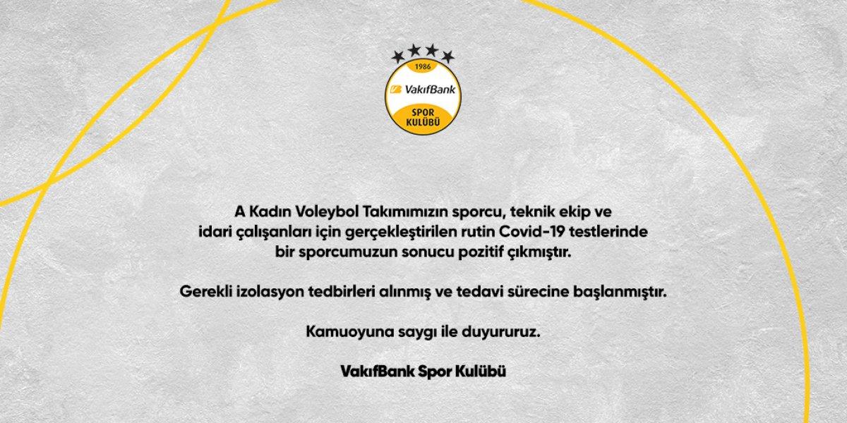 Vakıfbank'ta 1 sporcu koronavirüse yakalandı