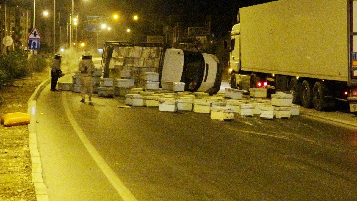 Mersin´de kovanlar ve kızgın arılar yolu trafiğe kapadı