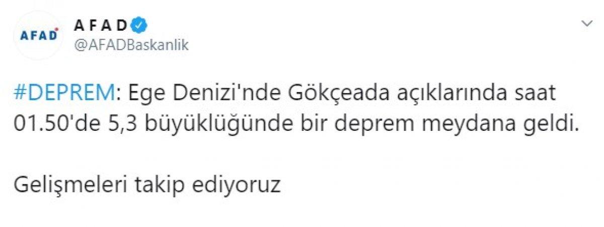 Ege Denizi'nde 5,3 büyüklüğünde deprem meydana geldi