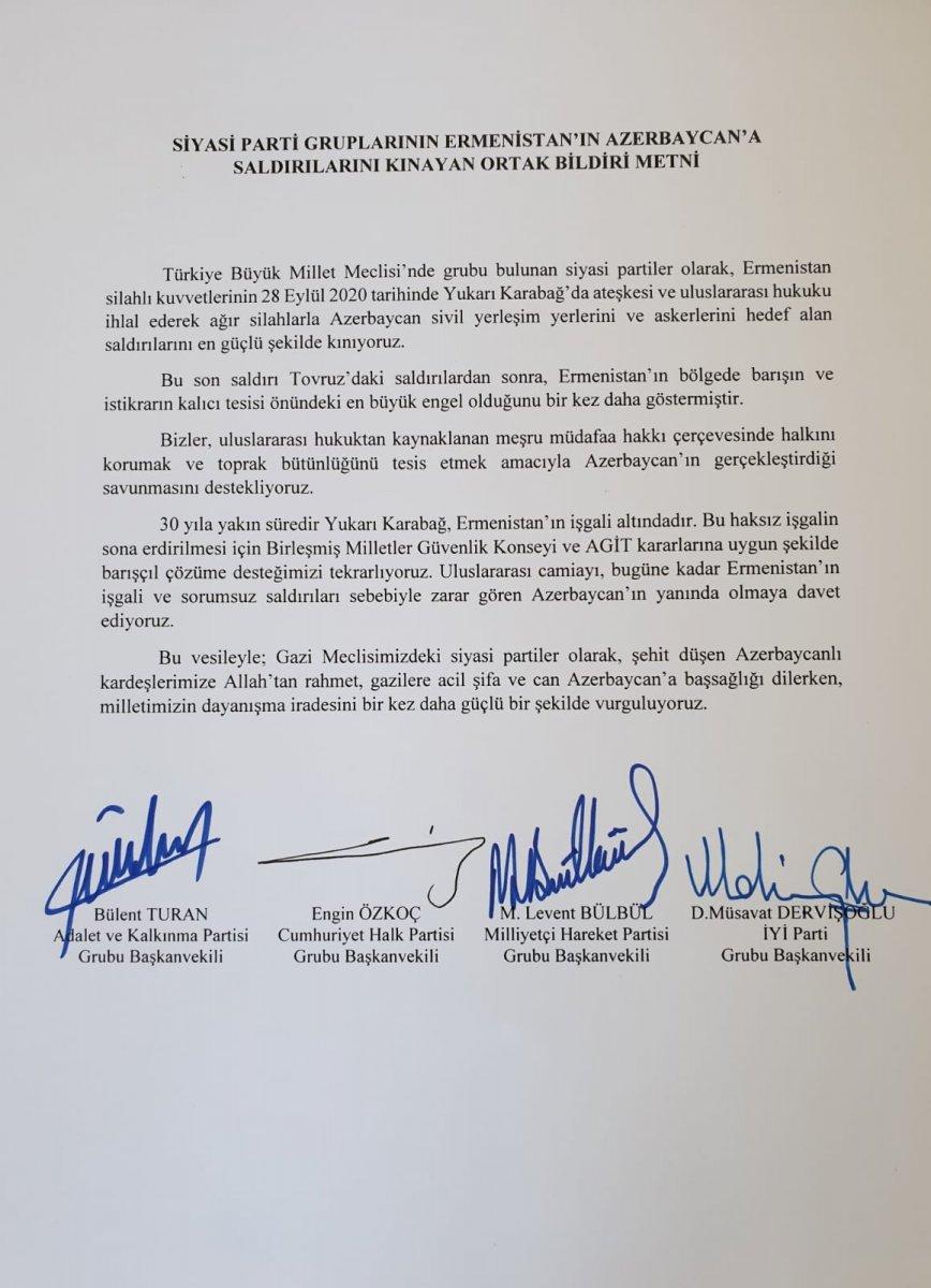 Meclis'ten Ermenistan'a ortak tepki