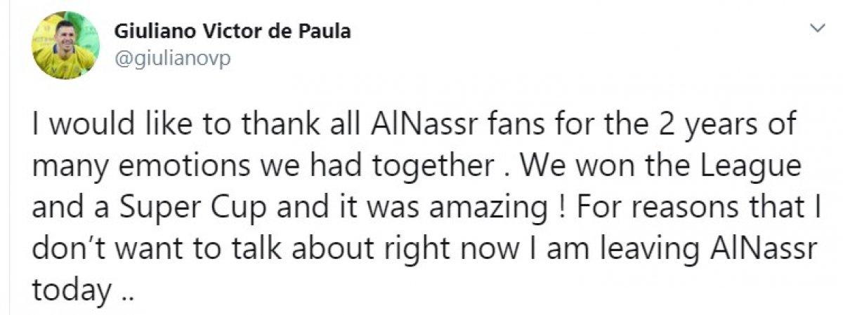 Giuliano, Al Nassr'dan ayrıldığını açıkladı