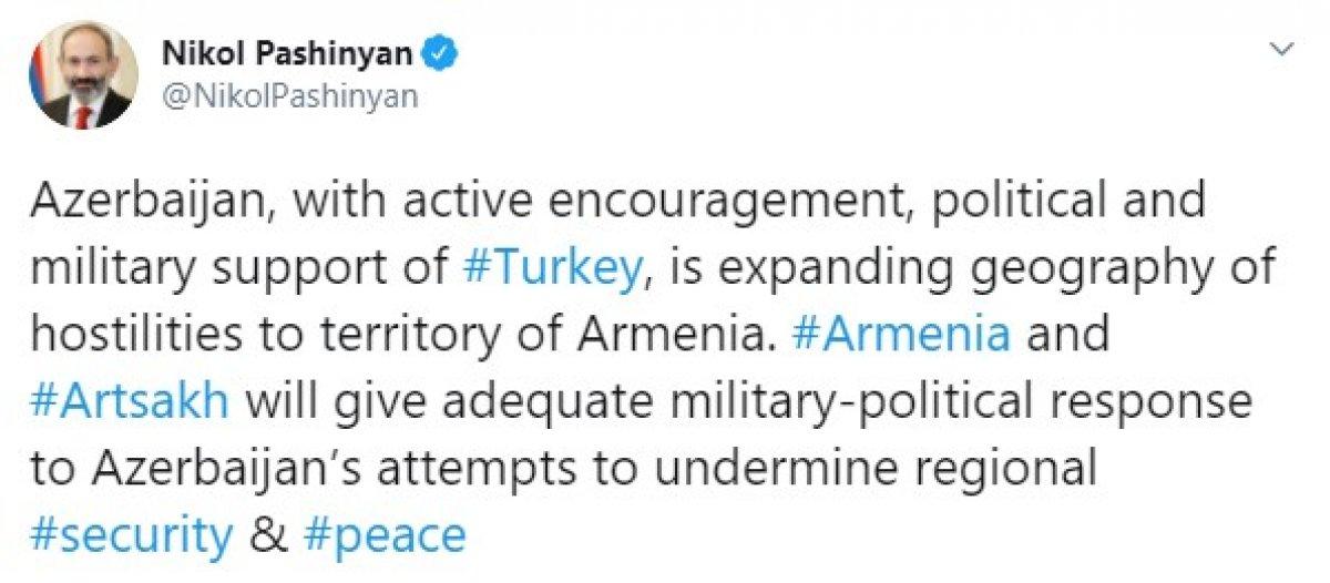 Ermenistan Başbakanı Paşinyan: Azerbaycan'a Türkiye destek veriyor