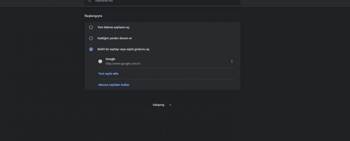 chrome başlangıç sayfası değiştirme