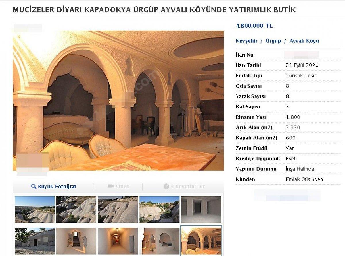 Kapadokya’da kayalar oyuldu, ‘butik otel’ olarak satışa sunuldu