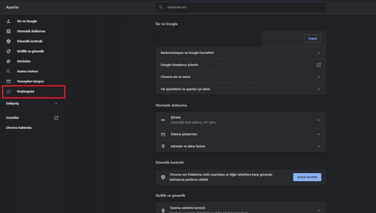 chrome başlangıç sayfası değiştirme
