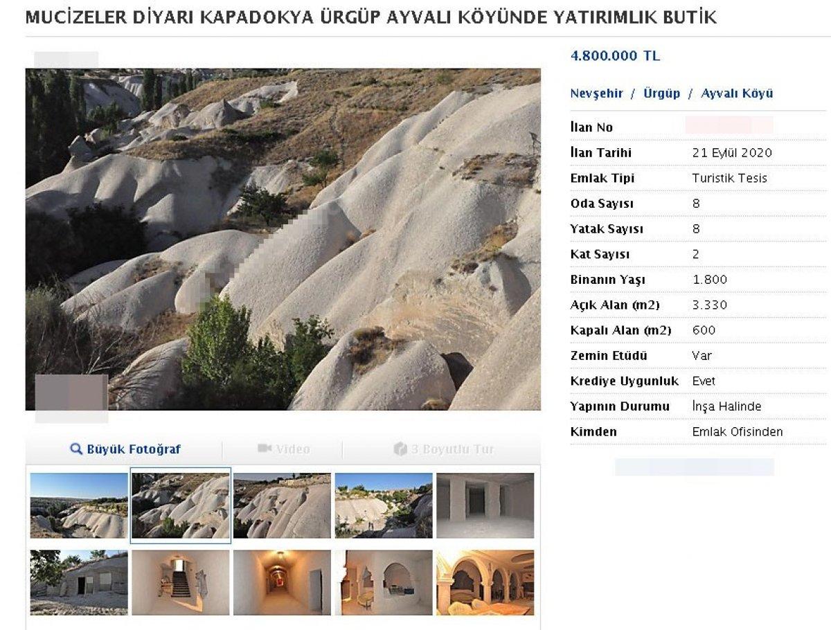 Kapadokya’da kayalar oyuldu, ‘butik otel’ olarak satışa sunuldu
