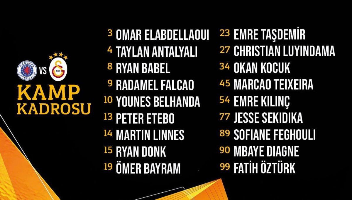 Galatasaray'ın Rangers maçı kamp kadrosu