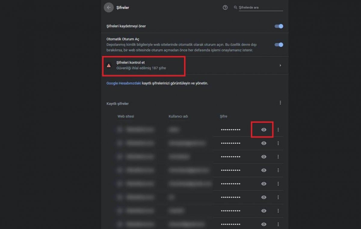 chrome hesap şifresi