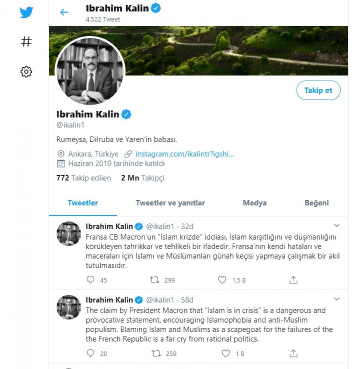 İbrahim Kalın'dan Macron'un 'İslam krizde' iddiasına yanıt