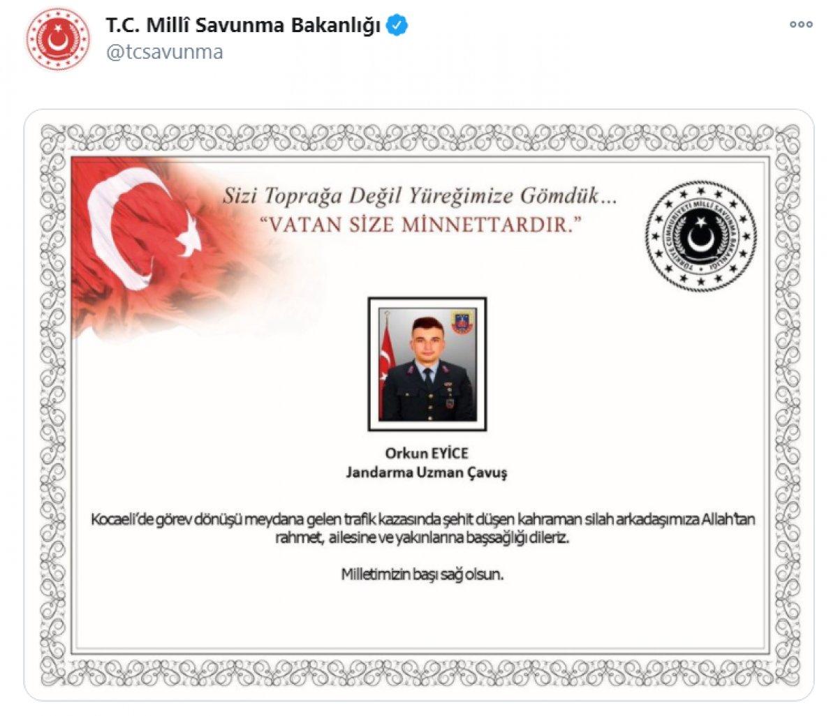 Kocaeli'de kazada yaralanan uzman onbaşı şehit oldu