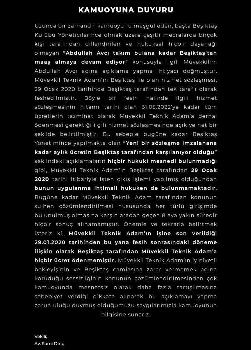 Abdullah Avcı'nın avukatı: Beşiktaş hiç ödeme yapmadı