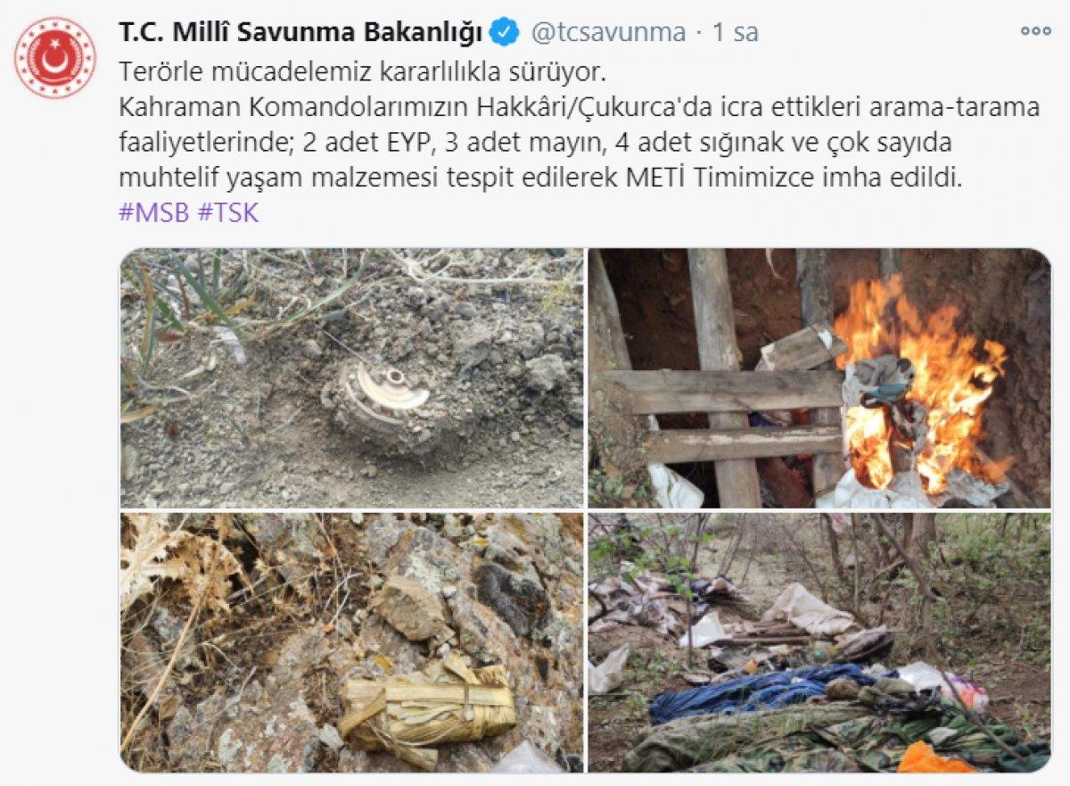 Çukurca'da 4 sığınak ile çok sayıda mühimmat ele geçirildi