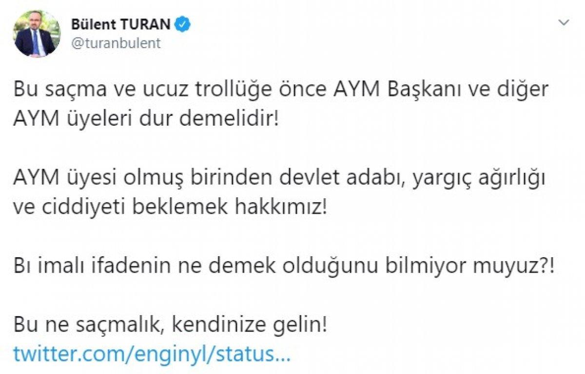 İçişleri Bakanlığı, AYM üyesi Engin Yıldırım'ın yaptığı paylaşıma tepki gösterdi