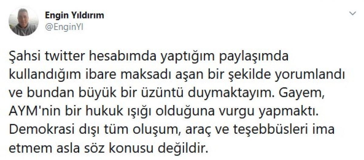 İçişleri Bakanlığı, AYM üyesi Engin Yıldırım'ın yaptığı paylaşıma tepki gösterdi