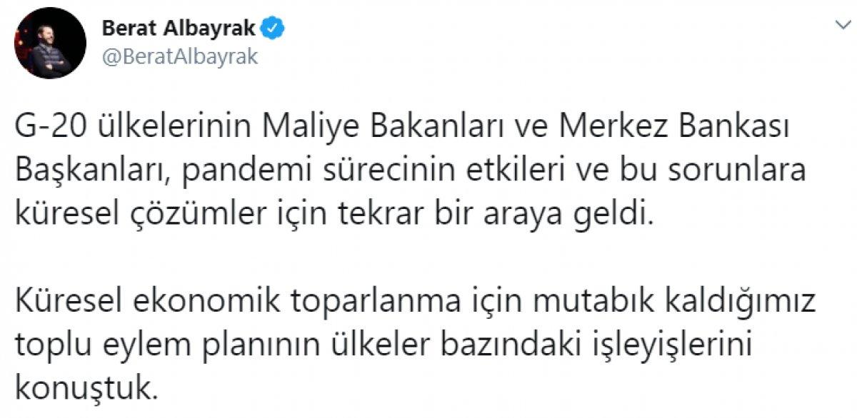 Hazine ve Maliye Bakanı Berat Albayrak'tan G-20 toplantısı paylaşımı