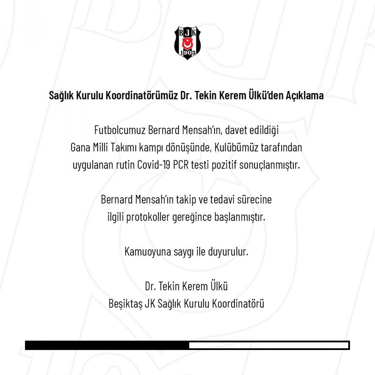 Beşiktaş'ta Bernard Mensah, koronavirüse yakalandı