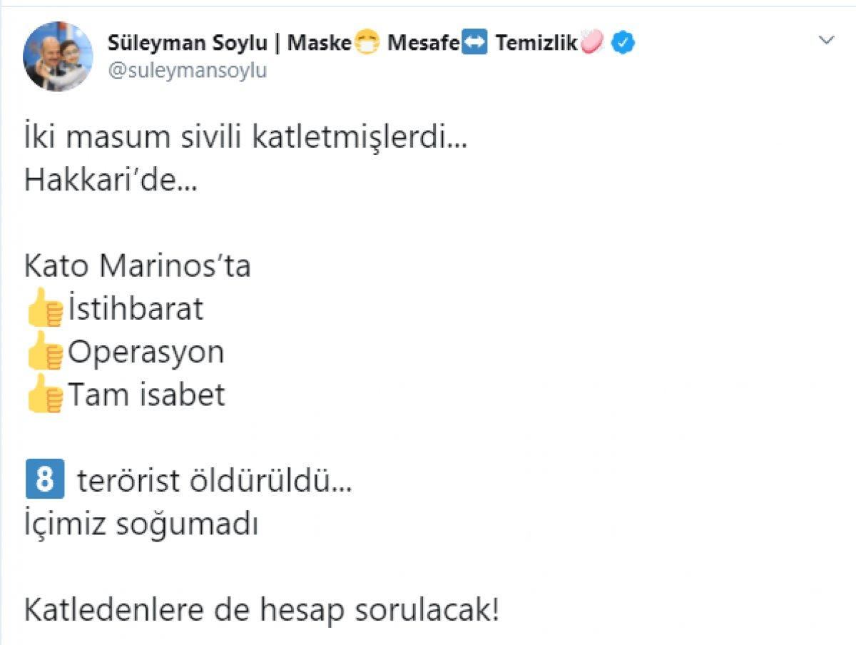 Bakan Süleyman Soylu duyurdu: 8 terörist etkisiz hale getirildi
