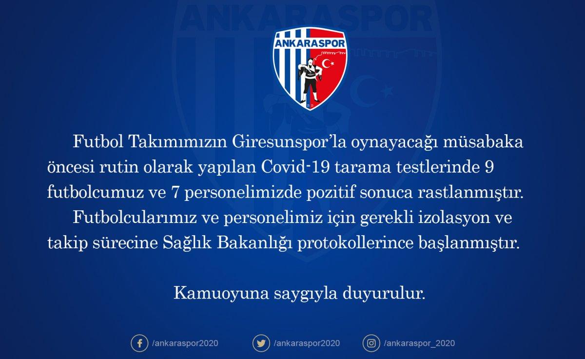 Ankaraspor'da 16 isim koronavirüse yakalandı