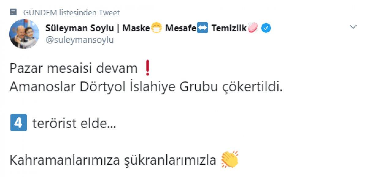 Bakan Soylu: Amanoslar Dörtyol İslahiye Grubu çökertildi