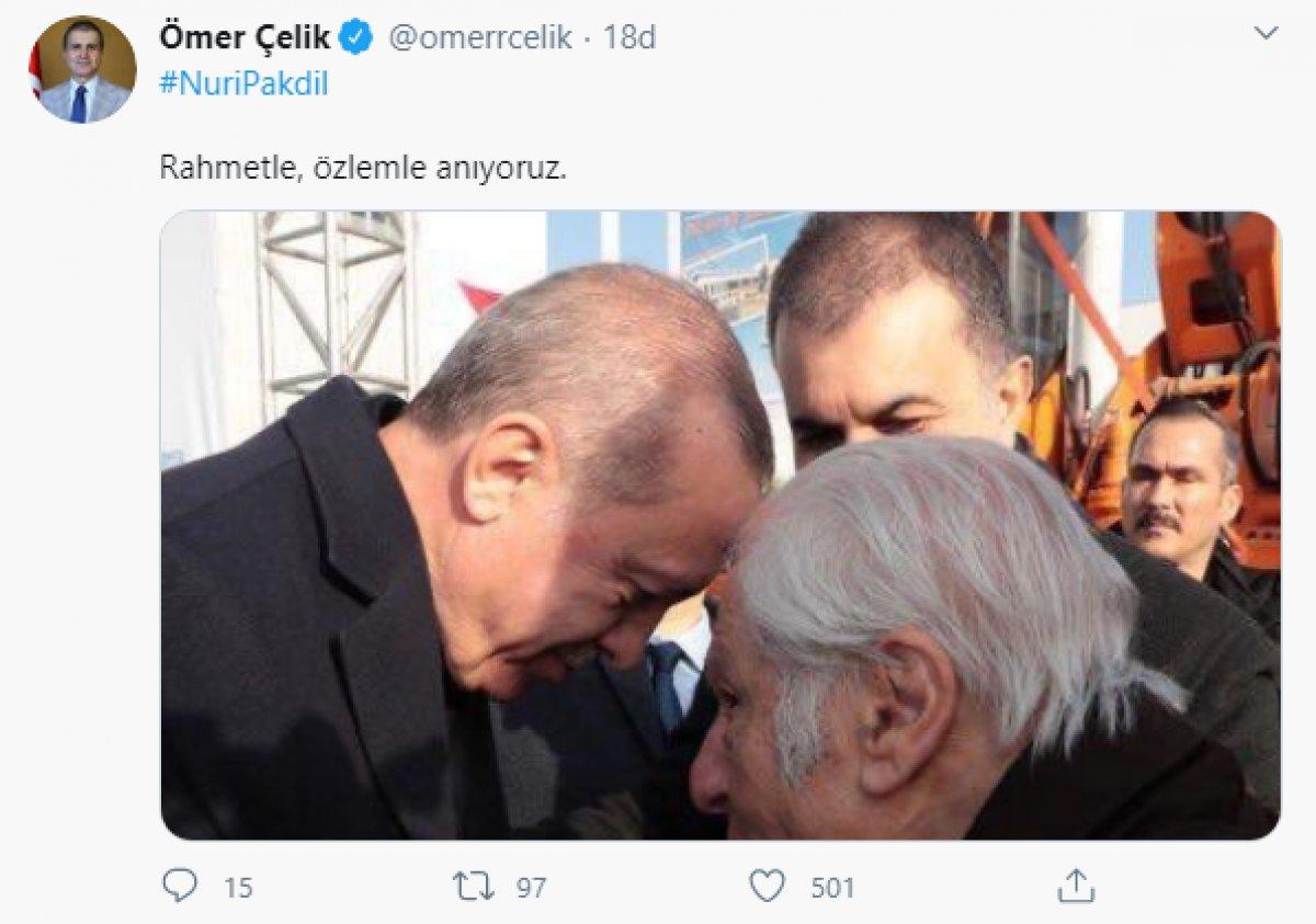 AK Parti Sözcüsü Ömer Çelik, ölüm yıl dönümünde Nuri Pakdil'i andı