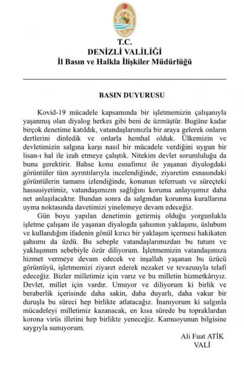 Denizli Valisi Ali Fuat Atik'e imla hatası eleştirileri