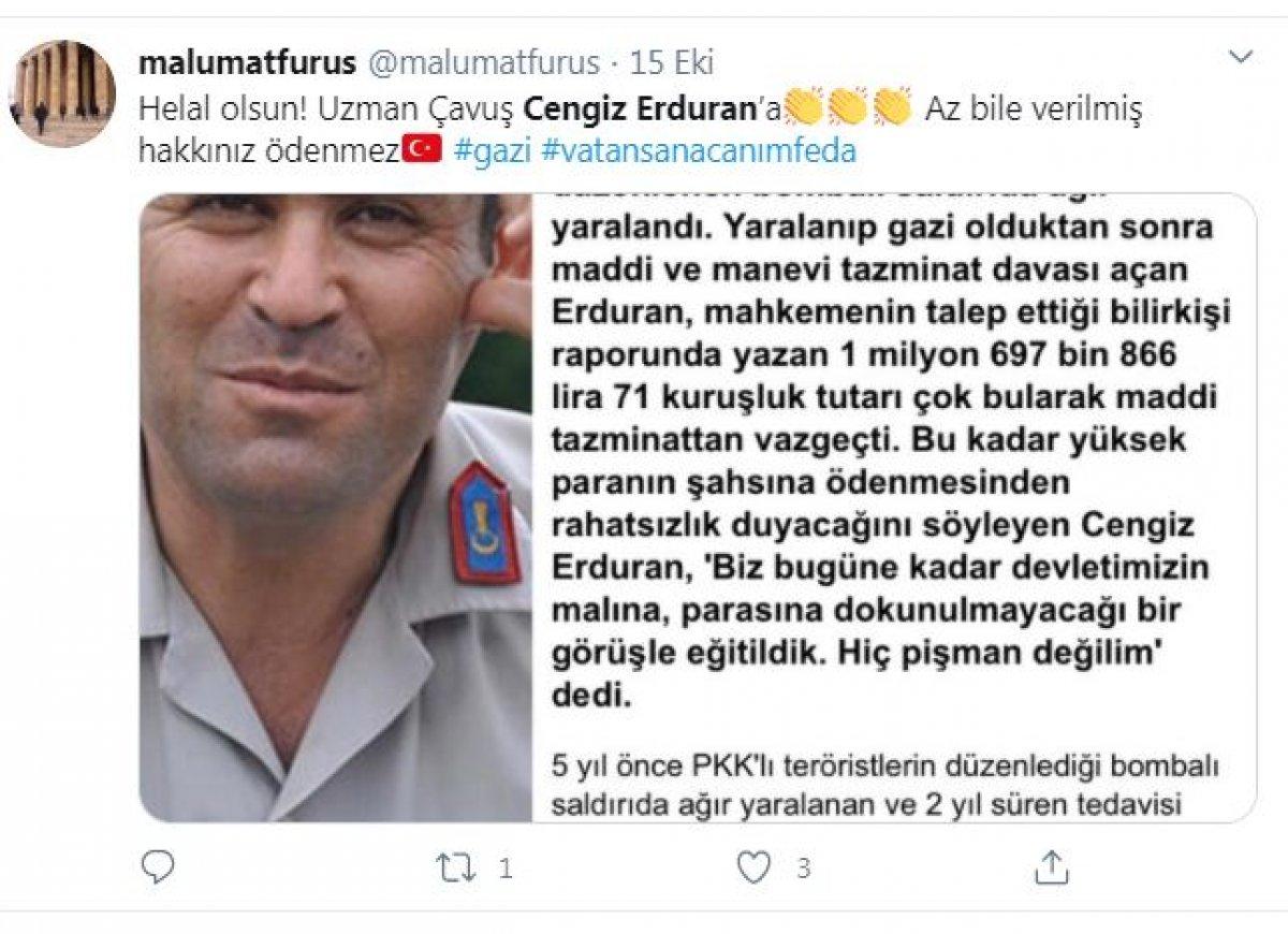 Milyonluk tazminatı reddeden gazi Cengiz Erduran'ın kirada oturduğu ortaya çıktı