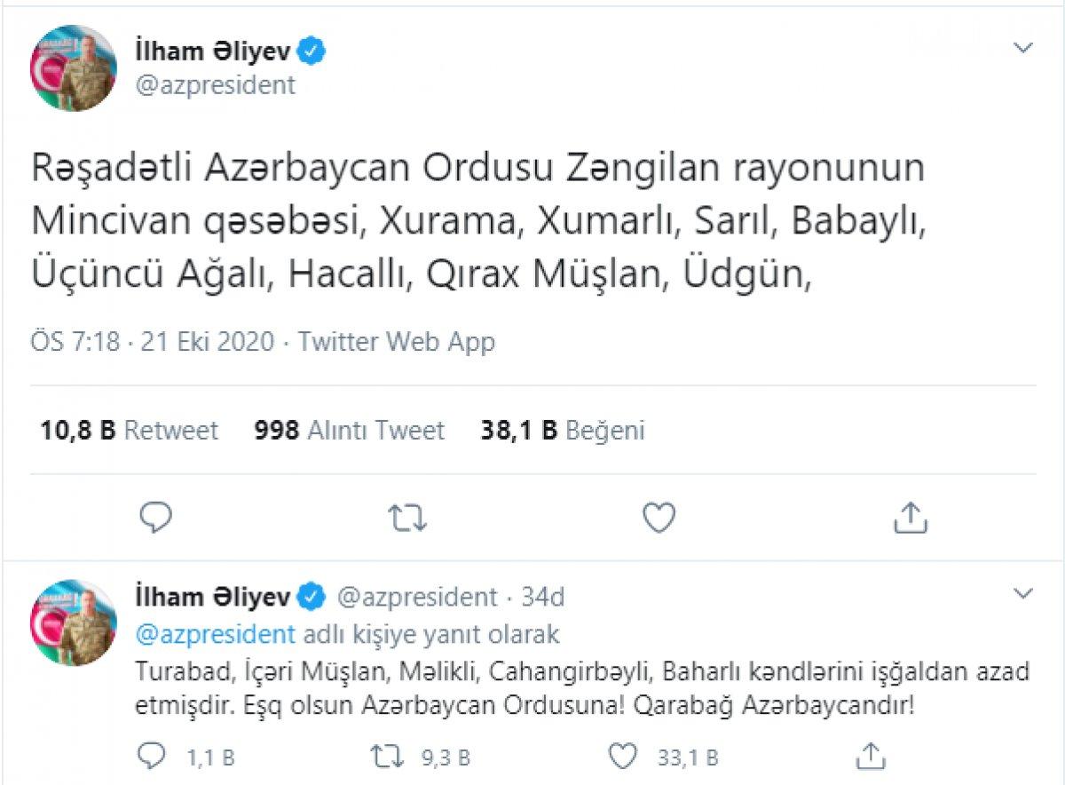 Azerbaycan ordusu 21 köy ve 1 kasabayı işgalden kurtardı