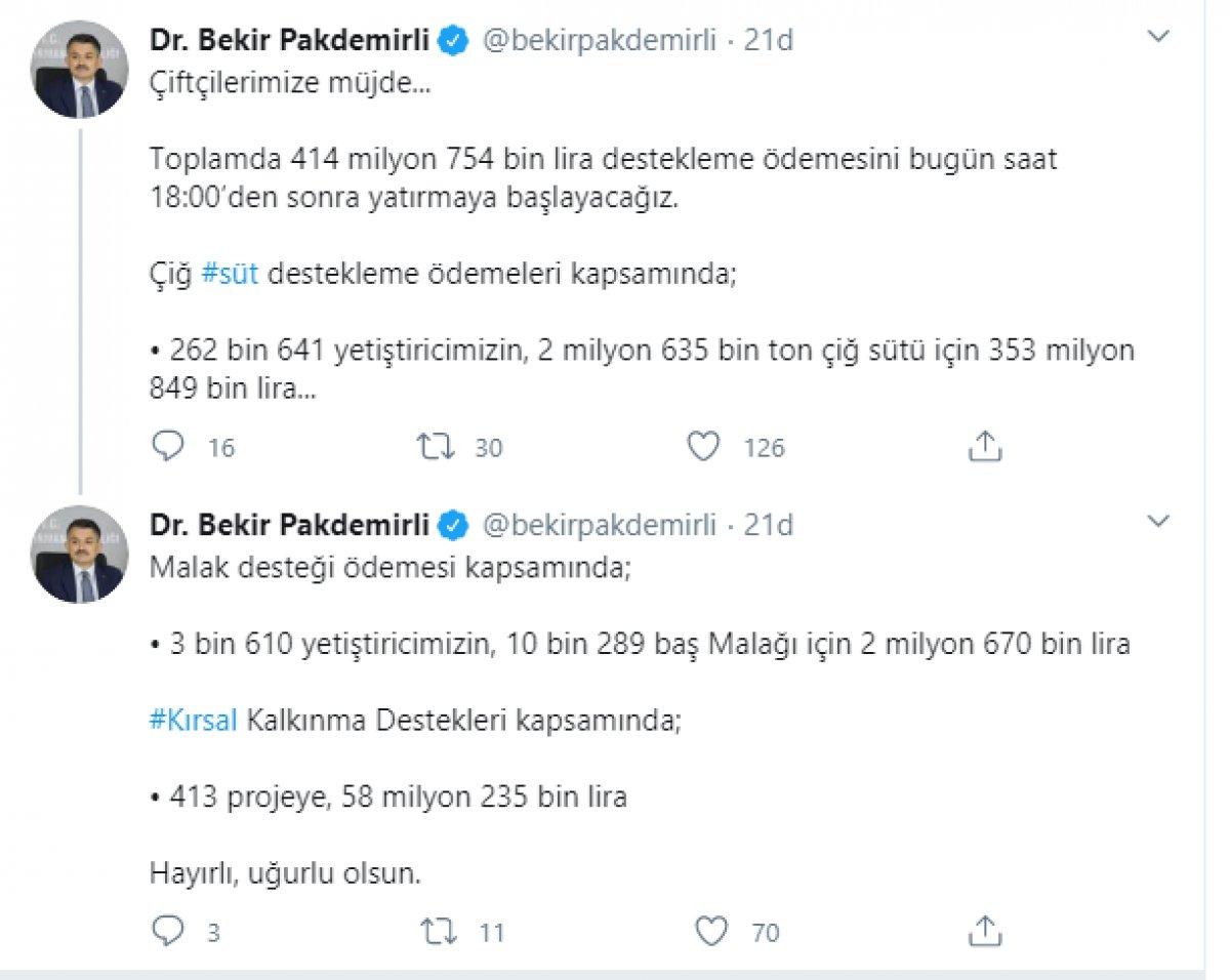 Bakan Pakdemirli'nin mesajı