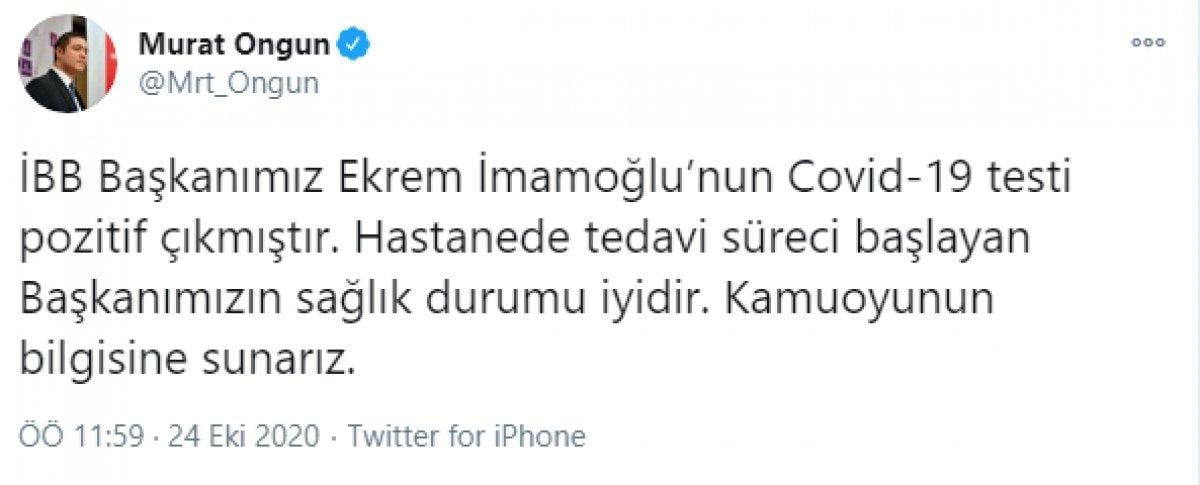 Ekrem İmamoğlu'nun koronavirüs testi pozitif çıktı