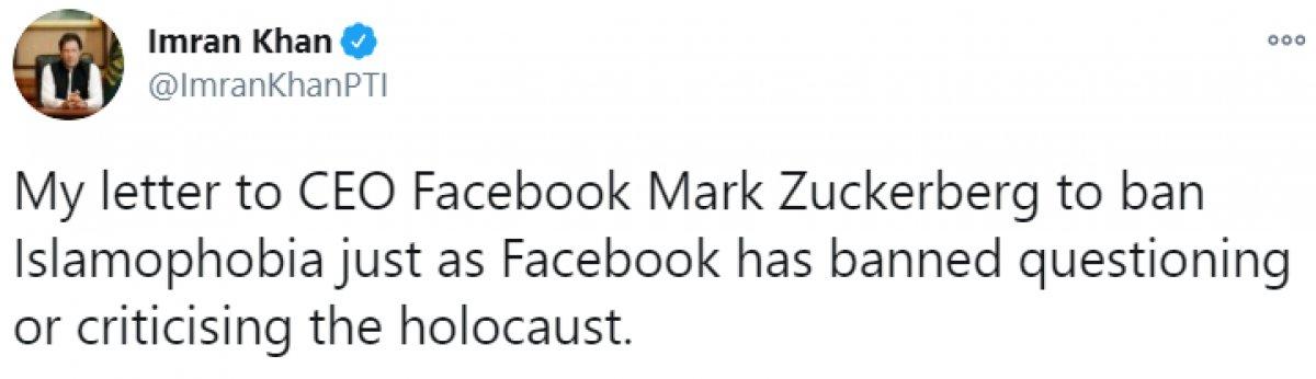 İmran Han'dan Facebook'a İslamofobik içeriklerin yasaklayın çağrısı