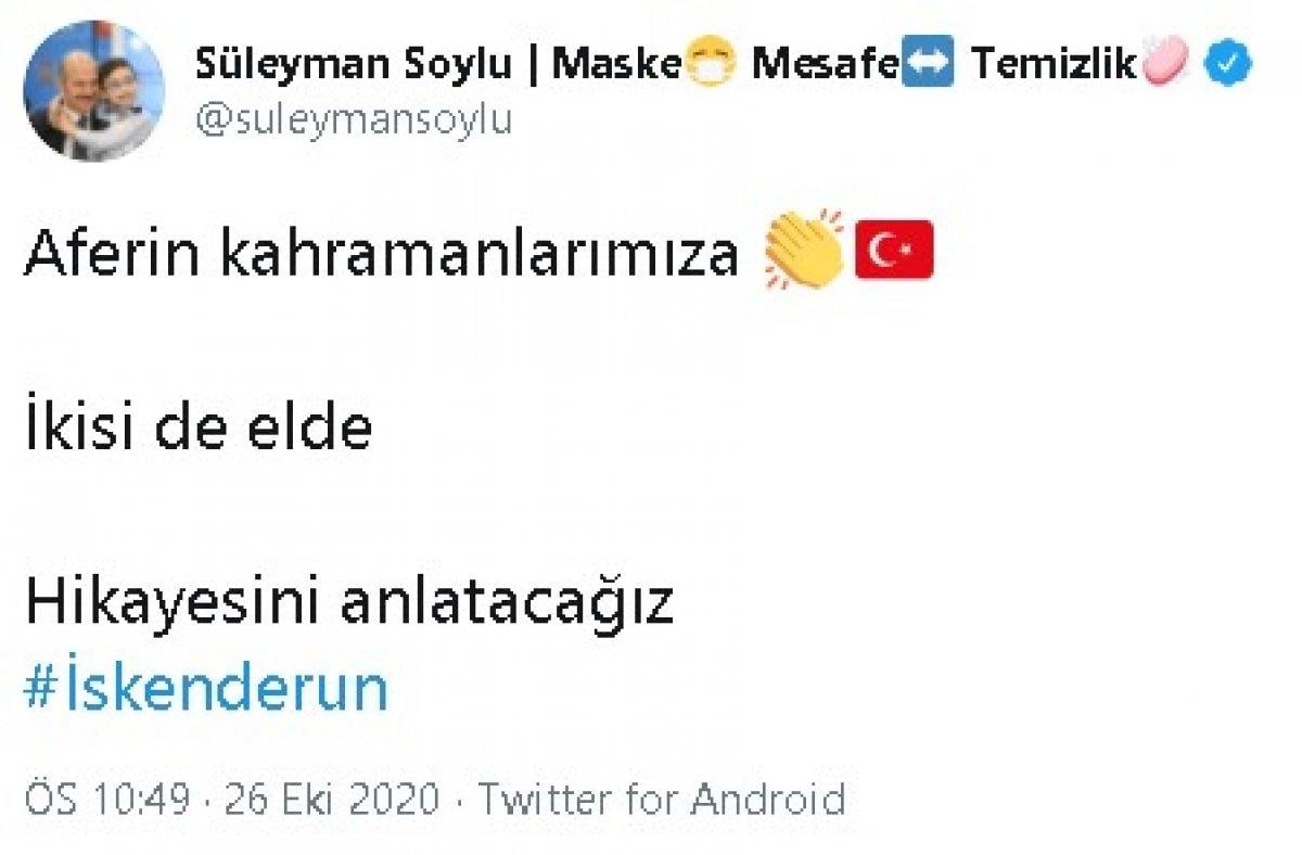 Bakan Soylu: Hatay'da 2 terörist de etkisiz hale getirildi