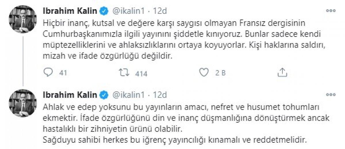 İbrahim Kalın: Fransız dergisinin yayınını şiddetle kınıyoruz