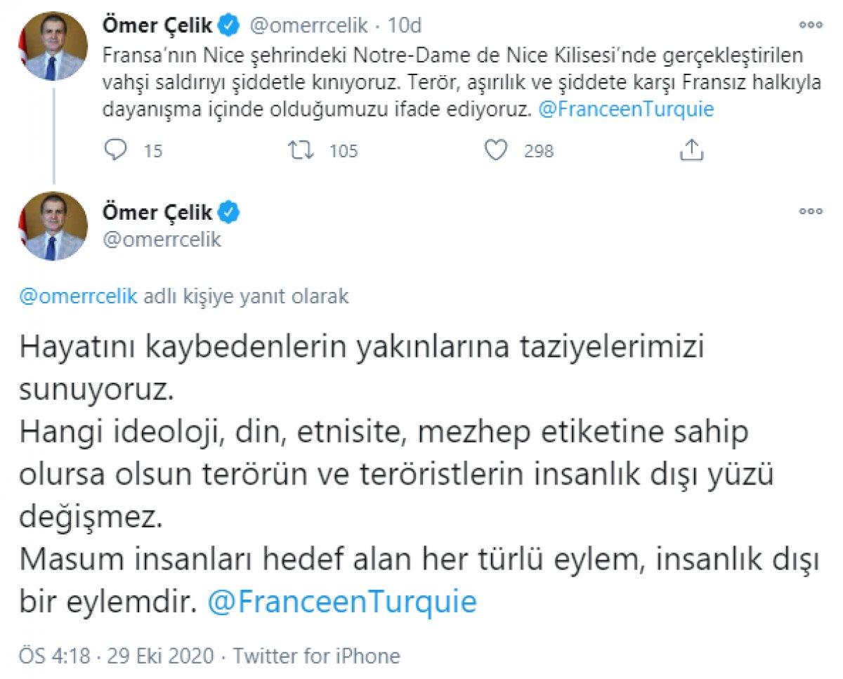AK Parti Sözcüsü Ömer Çelik: Teröre karşı Fransız halkıyla dayanışma içindeyiz