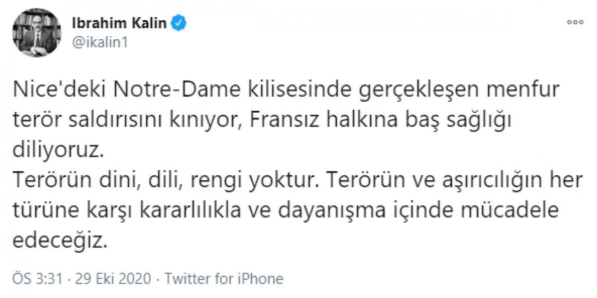 Cumhurbaşkanlığı Sözcüsü İbrahim Kalın: Fransa'daki terör saldırısını kınıyoruz