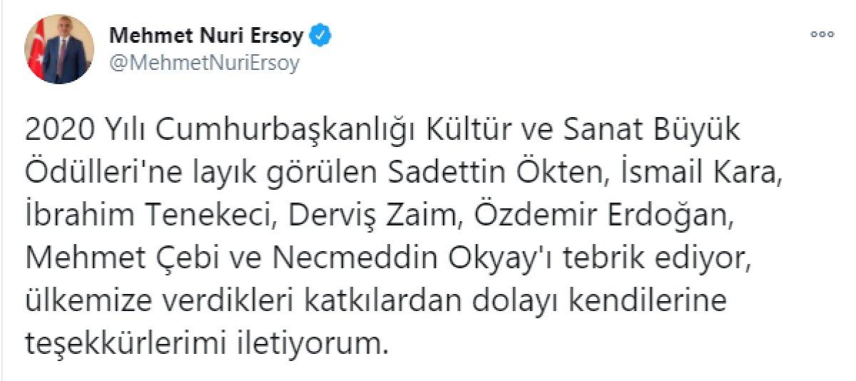 Cumhurbaşkanlığı Kültür ve Sanat Büyük Ödülleri'ne layık görülen isimler açıklandı