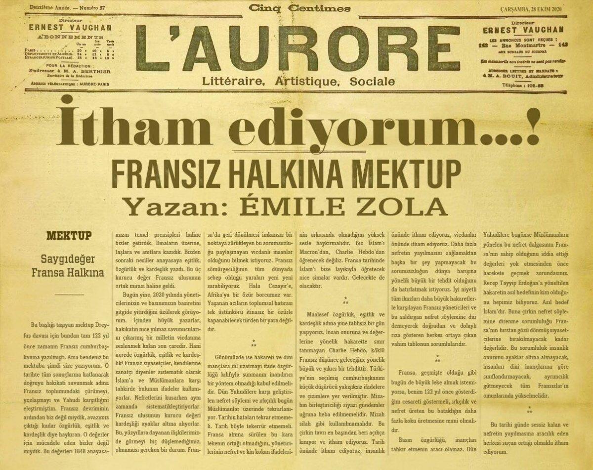 Fahrettin Altun'dan Fransa'ya 122 yıllık Emile Zola mektubu
