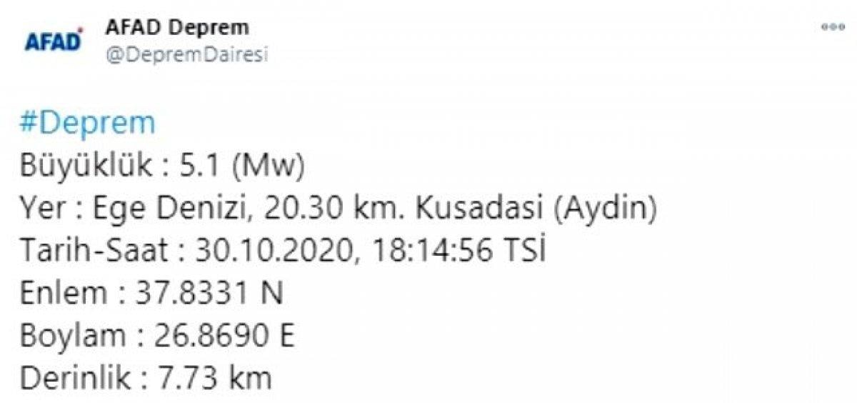 Kuşadası'nda 5.1 büyüklüğünde deprem