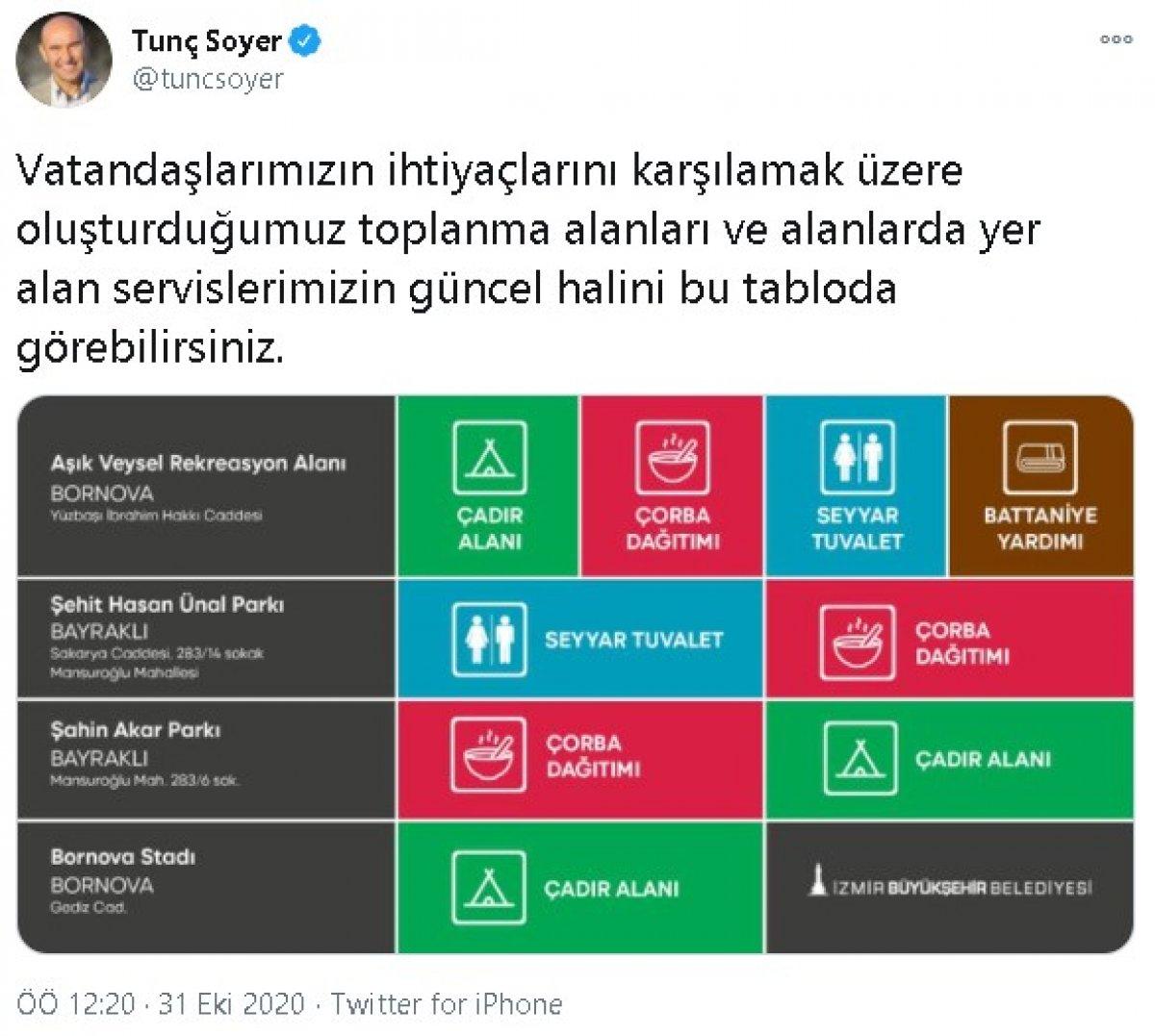 Tunç Soyer'den İzmirlilere geceyi dışarıda geçirin çağrısı