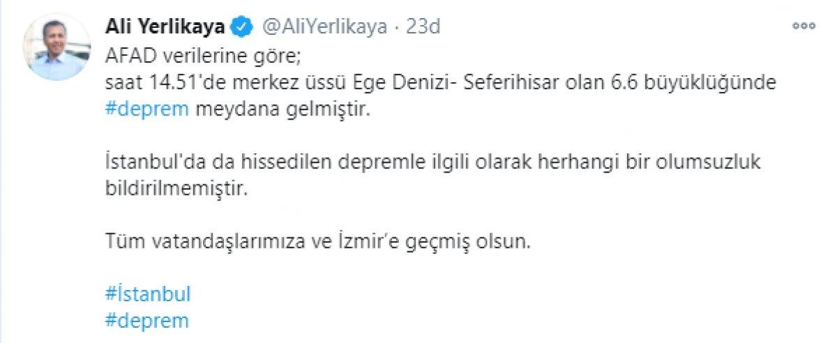 Ali Yerlikaya: İstanbul'da depremle ilgili bir olumsuzluk yok