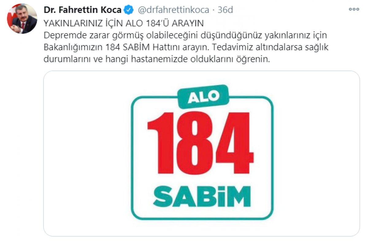 Fahrettin Koca: Bilgi için 184'ü arayın